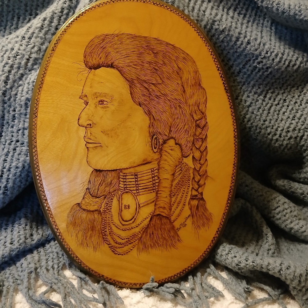 Wooden Oval Wall Art with Native American Design